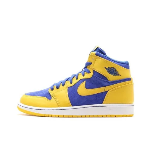 Jordan Air Jordan 1 High Топ Винтажные Баскетбольные Кроссовки Женские Желто-Синие