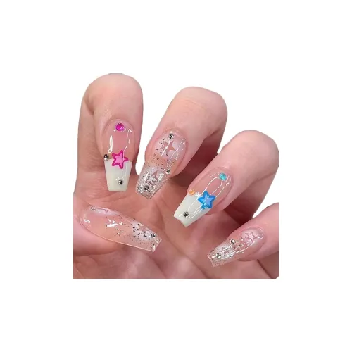 OUYUJI Ручная работа Искусственные Ногти Декоративные Ленты MID Длина Абрикос Смужки Стразы Украшенные