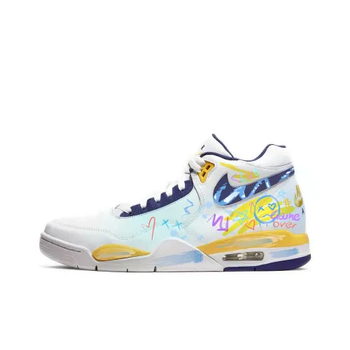 Nike Flight Legacy Классический стиль MID Топ Винтажные баскетбольные кроссовки Мужской Желтый Белый Синий