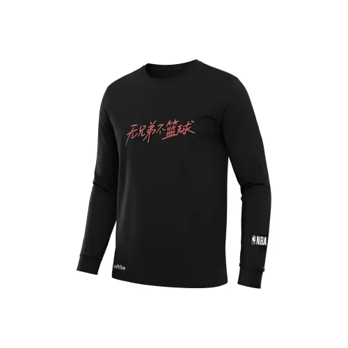 NBA Круглый вырез Длинный рукав Т-рубашка Универсальный Модный Весенний Осенний SOFTFIRE С принтом Подростки Спортивный Повседневный Черный Унисекс