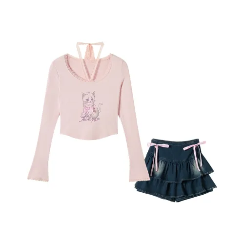 FABRIC PIG Розовый топ + Короткая юбка Женские Комплекты с юбкой