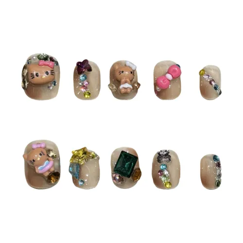 XIAMEIYU Cartoon Cute Handcrafted False Nail Короткий Круглый 15 мм