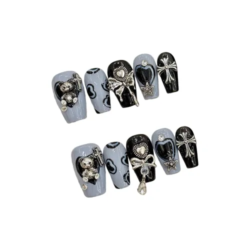 Yun Yue Joe Морская соль Медвежонок Городской CHIC Стиль Горячая девушка False Nail Средний LADDER Готический Smudge Милый 20mm