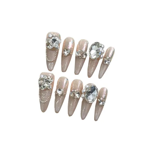 Yun Yue Joe Pure Роскошь Луковица Кошачий глаз False Nail Миндаль Длинный Телесный Однотонный Flashing