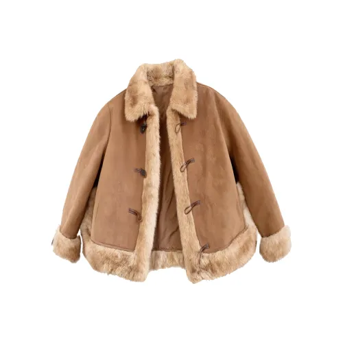 DANCANG Коричневый Утолщенный Утеплённый Подкладка Женское Короткое Пальто