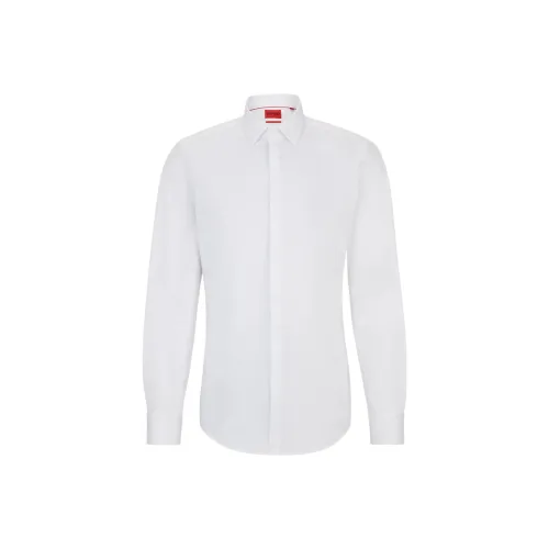 Hugo Boss Slim Fit Платье Рубашка из Эластичного Хлопка и Сатина Мужская Белая