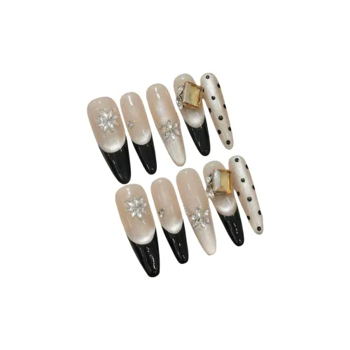 SHAQINUO Французский Flashing Кошачий глаз Премиум Длинный Ручной Ногтевой 35 мм Фальшивая Подкова Острый Тип Черный Смузи Coquette