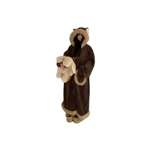 Dippanis Brown Bear Cat Women's Bath Robes