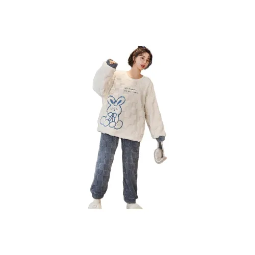 HAPG Белый топ + Синие штаны Женские комплекты пижам