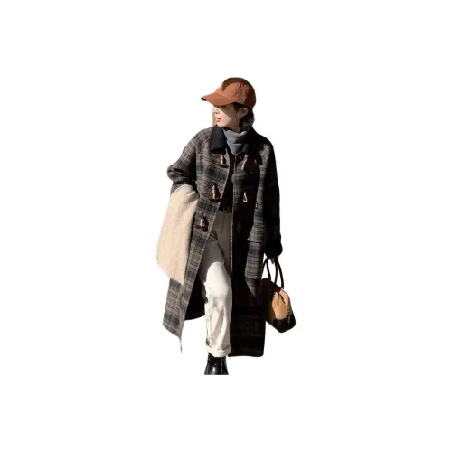 DEDY Серый Клетчатый Женский Пальто