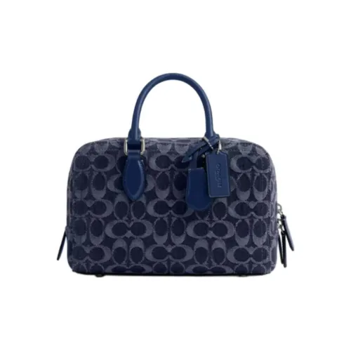 COACH Bowery Denim и Calfskin Сумка через плечо Сумка среднего размера Женская Темно-синий