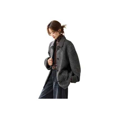 Mo Han Yi Mei Текстура Серый Саржа Женское Пальто