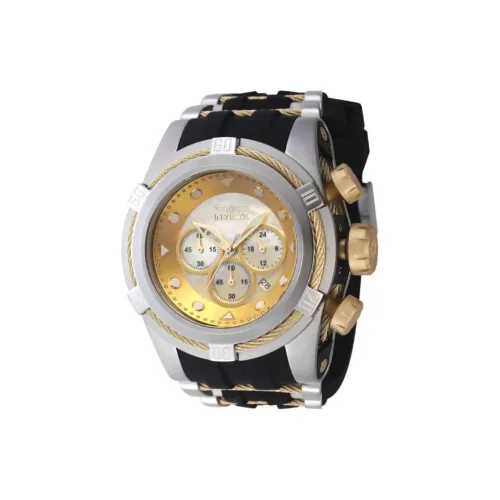 INVICTA Мужские часы Кварцевый механизм Силиконовый ремешок из нержавеющей стали 53 мм Золотой циферблат