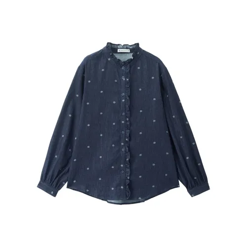 Giordano 64 Джинсовый Синий Женская Рубашка