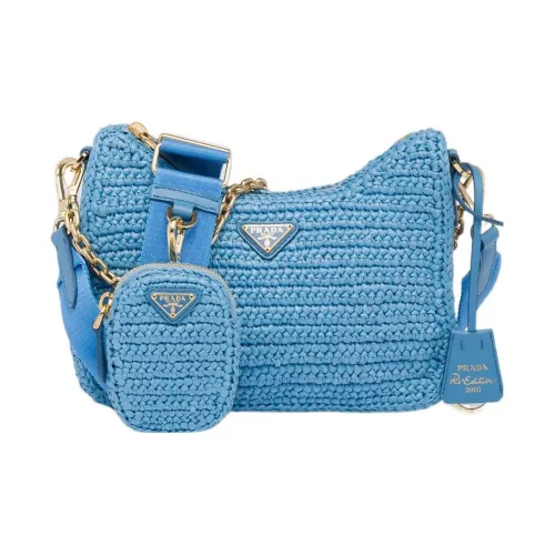 PRADA RE Edition Рафия Волокно Плечо Сумка через плечо Сумка Женская Синяя