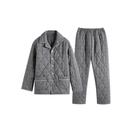 Devanro Серый Ткани вязаные Брушированный Комплект пижамы Кофе Угольный Тройной Layer Теплоизоляционный Мужской Пижамные комплекты