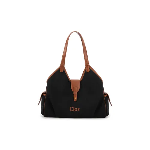 CLOS Сумка на плечо из крупнозернистой текстуры коровьей кожи с хлопком и льном женская черная