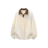 [Color Block Turn-down collar] Молочный Белый (Светлый Tn Кружево Логотип на груди)