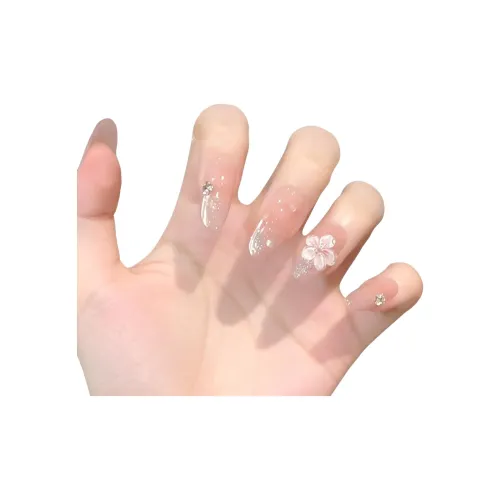 T Z Premium Luxury 3D-эффект Нефритовый Ледяной Цветочный дизайн False Nail Овал Укороченный Телесный Смудж Стразы Украшенный