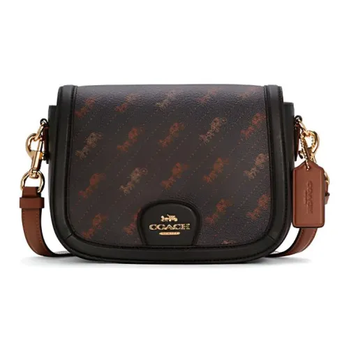 COACH Кожа Седло Сумка Плечевая Сумка Женская Коричневая Черная