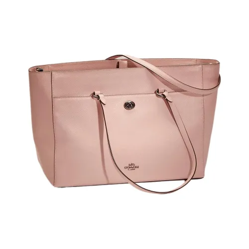 COACH Folio Крестообразная текстура Кожа Тоут Сумка Сумка для покупок Сумка Сумка через плечо Большая Женская Розовая