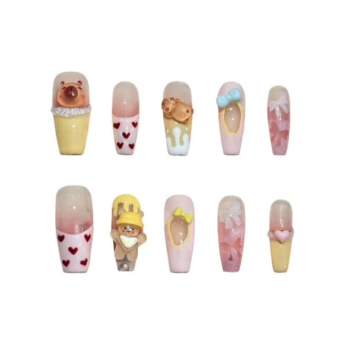 XIAMEIYU Французский Капибара Многоцветный Сердце Мультяшный Очаровательный Wa Игривый False Nail Длинный 30MM