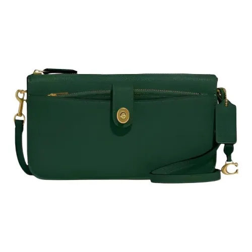 COACH NOA Полированная кожа с эффектом галечника Сумка через плечо Женская Черная сосна Зеленый