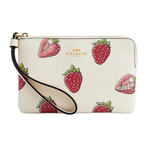 COACH Corner Zip Кожа Клатч Маленький Женский Мел Красный