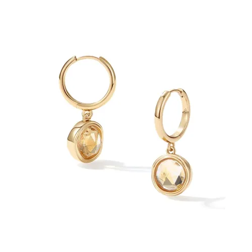 Retro Chic Brass Gold Plated Инкрустированный Цитрин Morning Star Серьги-кольца Женские