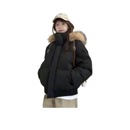 Sky Swan Черный с Большим Меховым Воротником Женские Пуховики