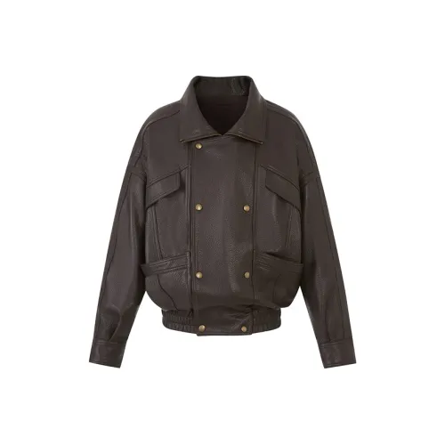 Ouyang Умбра Коричневый Женская Кожаная Куртка