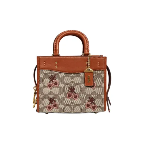 COACH Rogue Вышивка Ткань с Коровьей Кожей Сумка Сумка через плечо Сумка через плечо Маленькая Женская Монограмма Коричневая