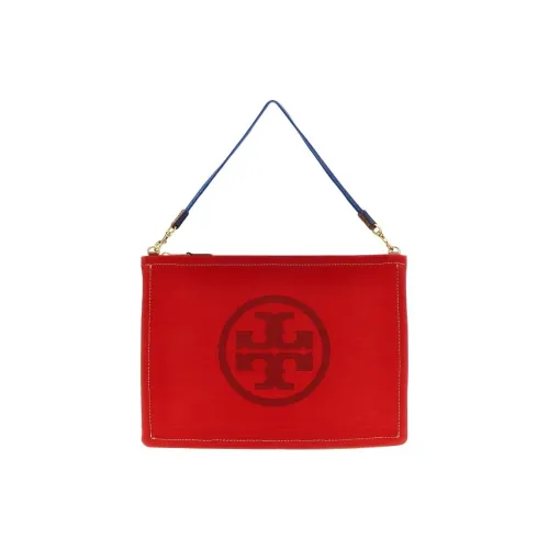 TORY BURCH Ella Хлопок с цветным холстом комбинированная сумка на плечо клатч женский красный и синий