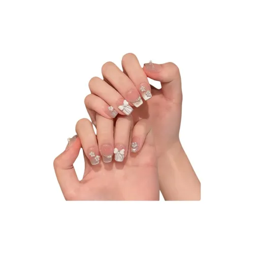T Z Премиум CHANEL Inspired Французский Позиционирование стиля False Nail Миндаль Короткий LADDER Белый Телесный Бант