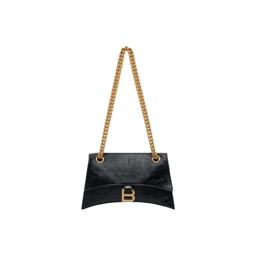 Balenciaga Crush Burnished Коровья кожа Портативная Сумка через плечо Сумка на плечо Женская Черная