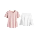 Розовый комплект из двух предметов с короткими рукавами (белая юбка)