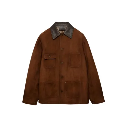 PRADA Какао-коричневый Мужская кожаная куртка