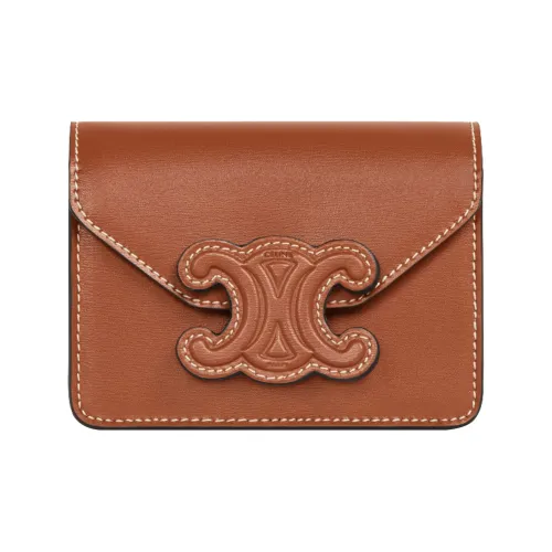 Celine Коровья кожа Держатель для карт Женский Рыжевато-коричневый