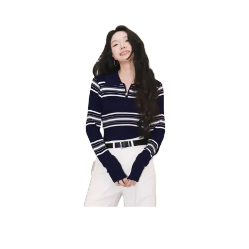 Mu Xiao Xin Темно-синий с MU Xiaoxin Бренд Наклеенный Женский Трикотаж