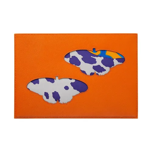 HERMES Козья кожа Клатч Женский Оранжевый