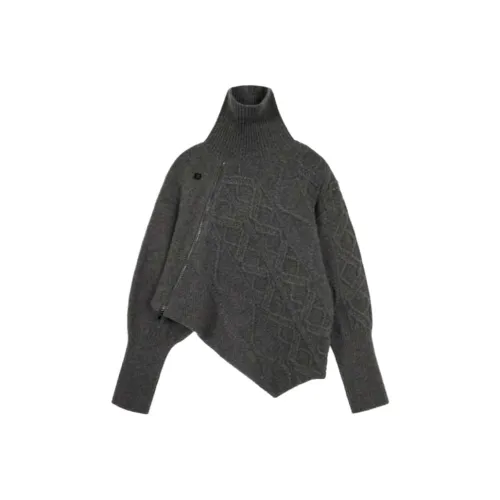 TREEMINGBIRD Argyle Cable ZIP UP Пуловер Charcoal Knit Women's