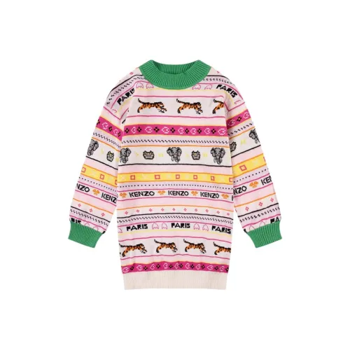 KENZO Платье Джунгли Game Multicoloured Жаккард Свитер Платье Кремовый Детский