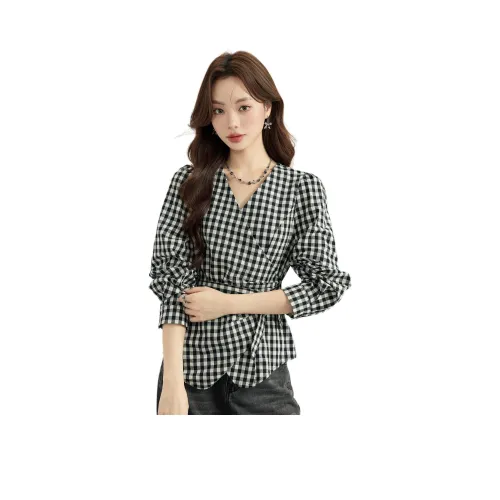MENGXIAOQI Черный Белый Клетка Топ Рубашка Женская Рубашка