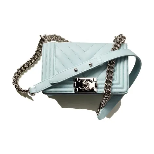 CHANEL Телячья кожа серебряное металлическое сумка с клапаном сумка через плечо маленькая женская светло-синий