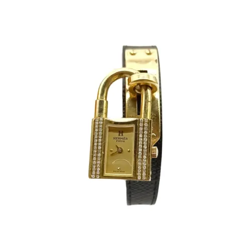 HERMES Lock Head Collection Наручные часы Кварцевый механизм Кожаный ремешок 20 мм Золотистый циферблат Унисекс