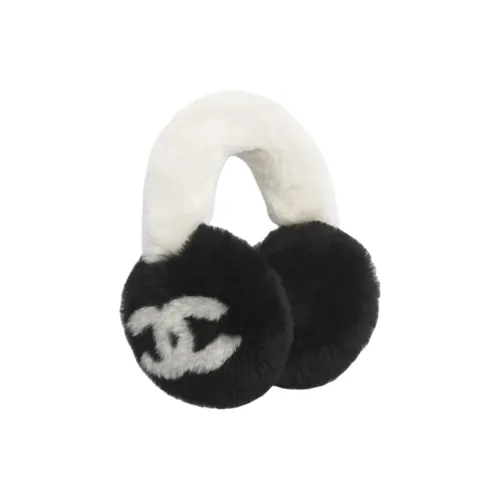 Chanel Двойной Sided Shearling Овчина Наушники-подвески Унисекс Черный Ивовый