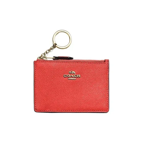 COACH Skinny Id Case Крестообразная текстура Кожа Сумка для документов Картхолдер Мини Женские Кораллово-красный