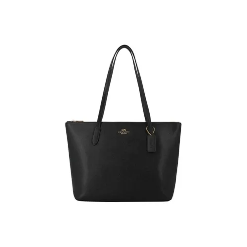 COACH Zip Top Tote Кожа Тоут Сумка Сумка для покупок Сумка Сумка через плечо Женская Чисто Черная