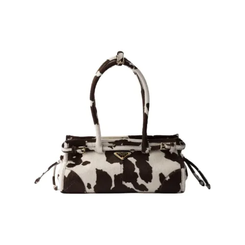 PRADA Bonnie Телячья кожа Сумка на плечо Средняя Женская Белая и Темно-коричневая