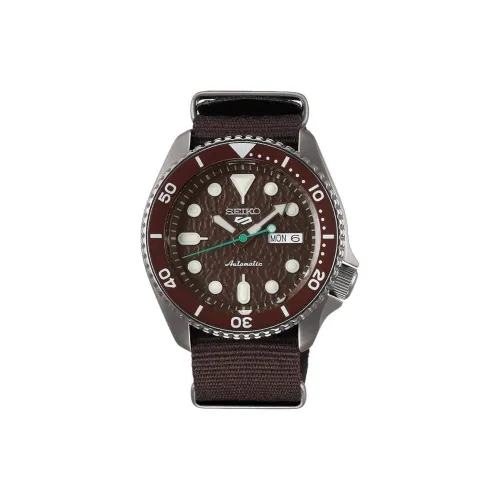 SEIKO Seiko5 Автоматический Ручной Механизм Часы Нейлоновый Ремешок 42,5 мм Мужские Часы Кофейный Циферблат Часов